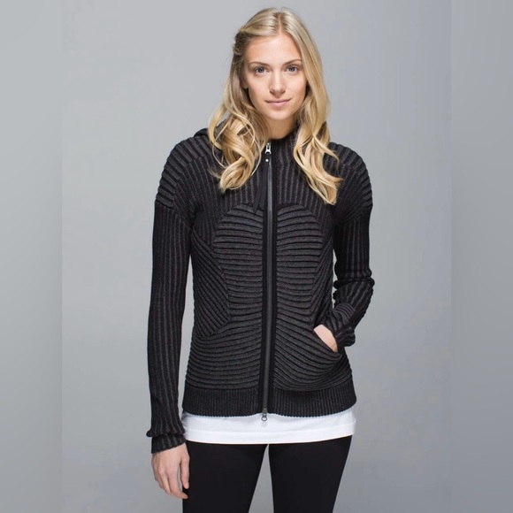 lululemon athletica Jackets & Blazers - Lululemon Athletica Embrace Hoodie Knit Heathered Medium Grey Black Women’s SZ 6